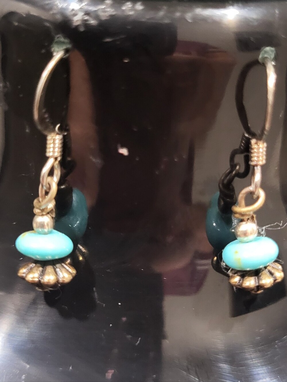 Vintage .925 SilverTurquoise Bead Dangle Earrings